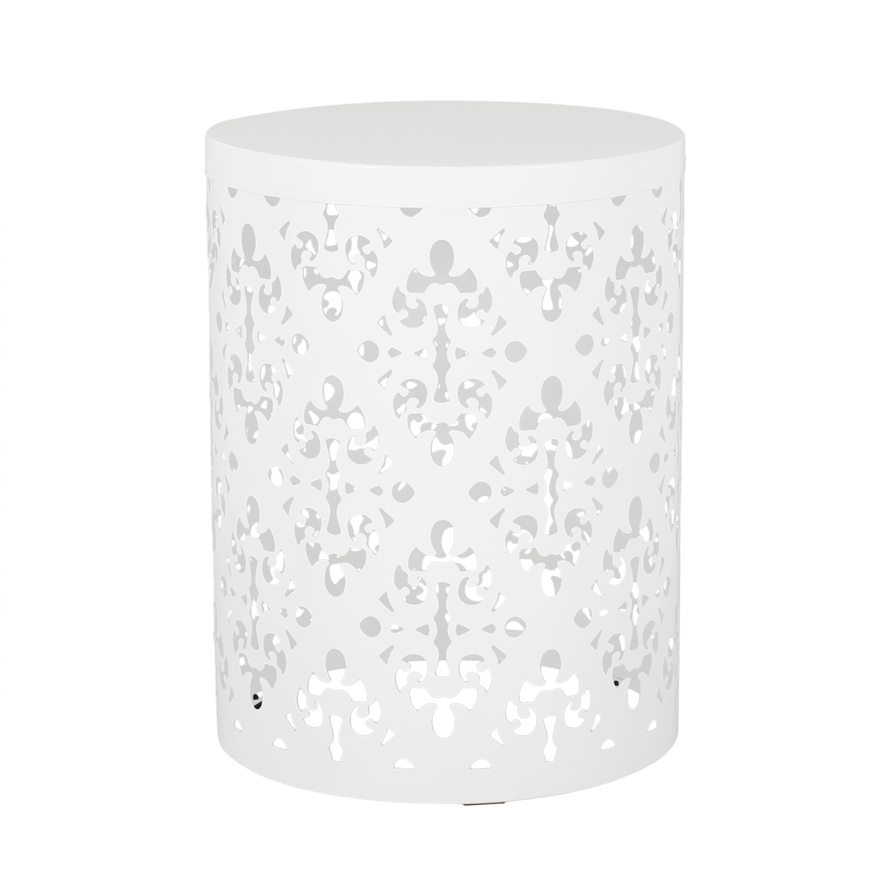 Outdoor Metal End Table - Modern Design, Durable Iron Frame, White, 13.78 x 13.78 x 17.91 inches