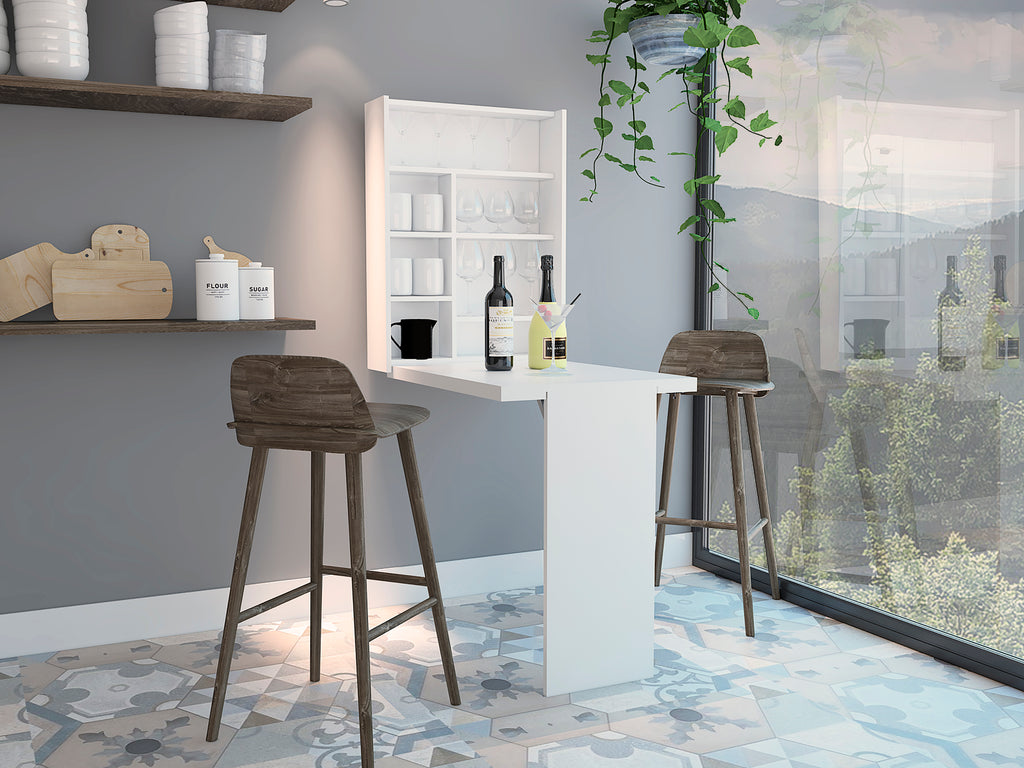 Vatta Wall Foldable Table, Seven Interior Shelves, Extending Table -White