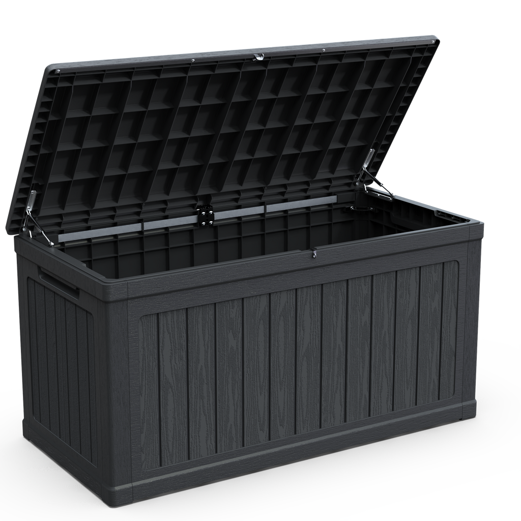 230 Gallon Large Outdoor Storage XXL Deck Box for Patio Furniture, Outdoor Cushions, Garden Tools and Sports/Pools Equipment, Waterproof Resin, Lockable, Black