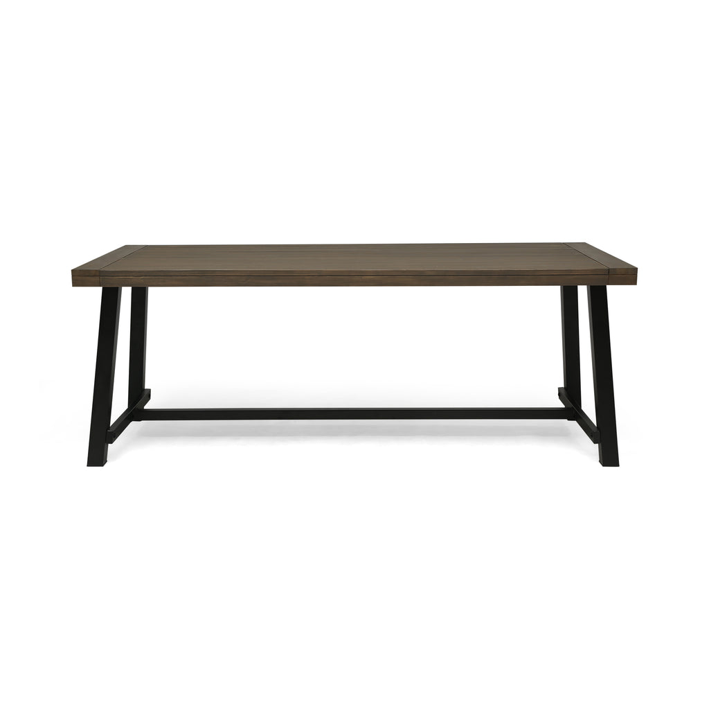 Modern Industrial Outdoor Acacia Wood Dining Table with Grey/Rustic Metal Frame