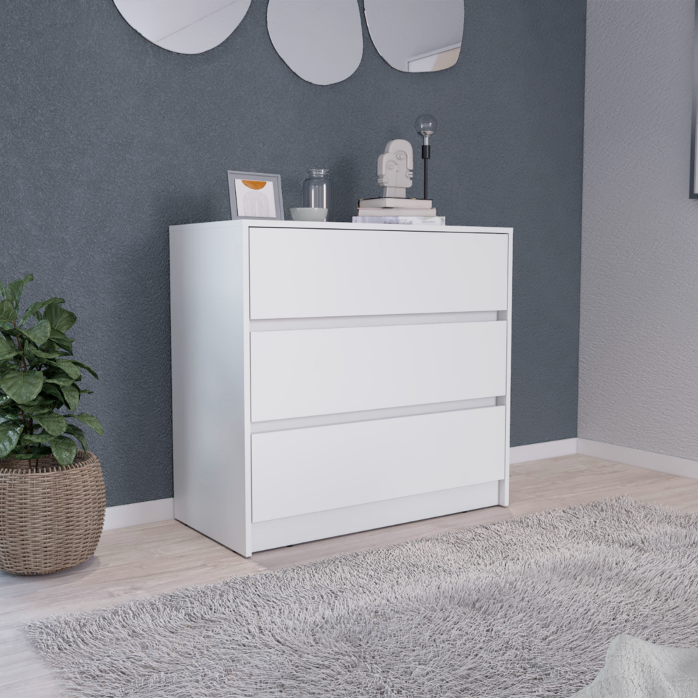 Austin Three Drawer Dresser, Pull Out Mechanism-White