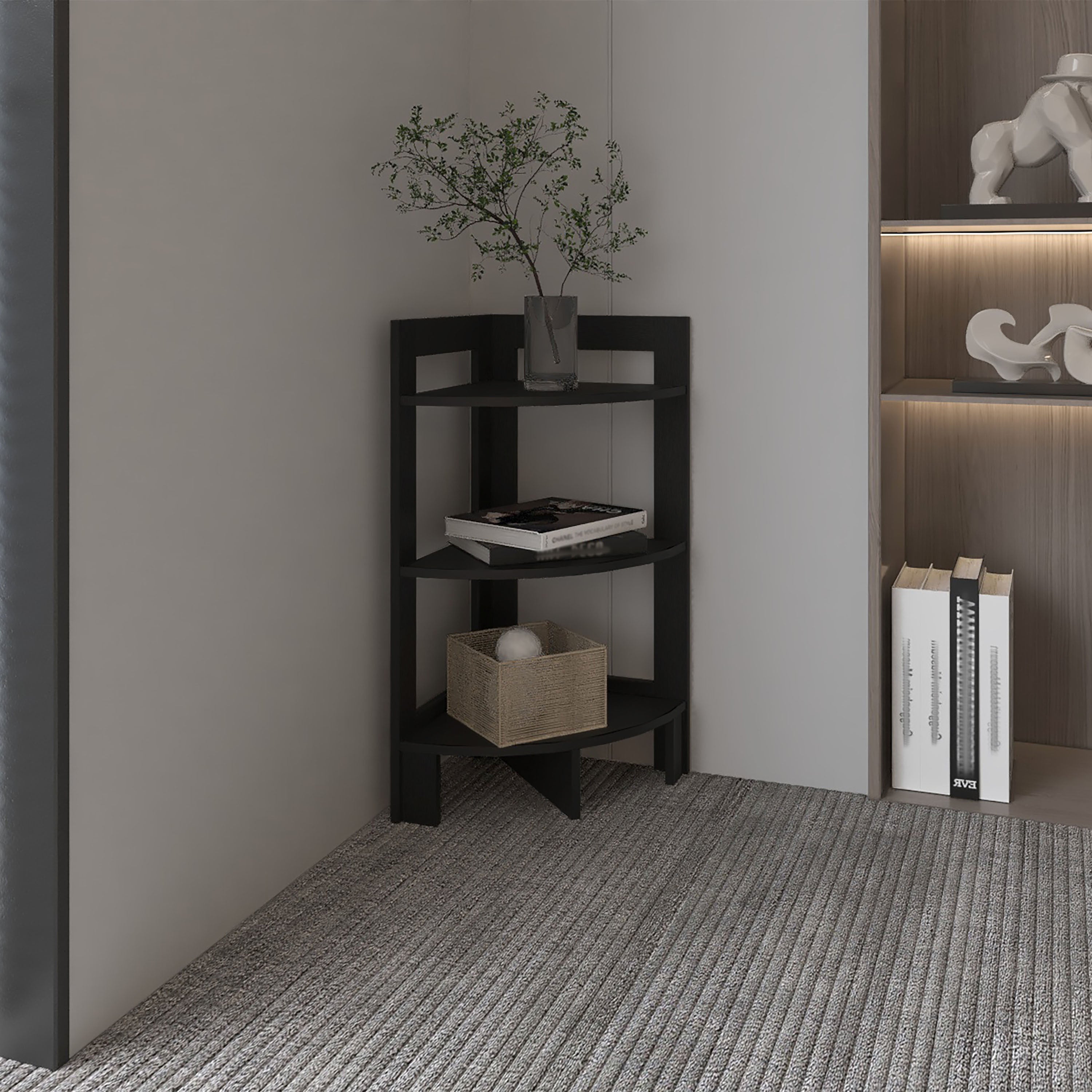 Riga Corner 3-Tier Shelf Side Table  31.7' High , Sofa Table, End Table with Tray