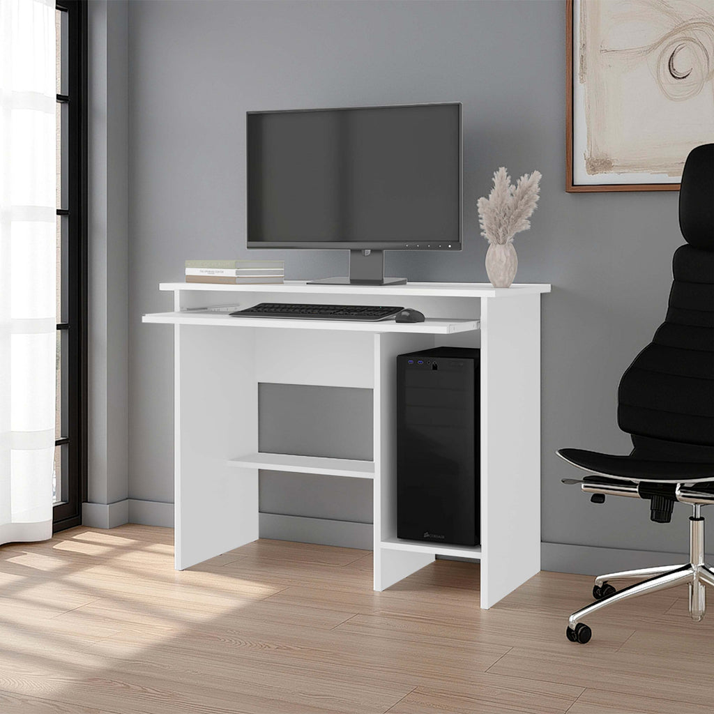 White Computer Desk with Open Storage