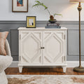 33.6' Retro Wooden Sideboard Buffet Cabinet with Storage, Symmetrical Geometric Accent Display Cabinets, Media Console Credenza for Living Room/Entryway/Dining Room/Kitchen, Antique White