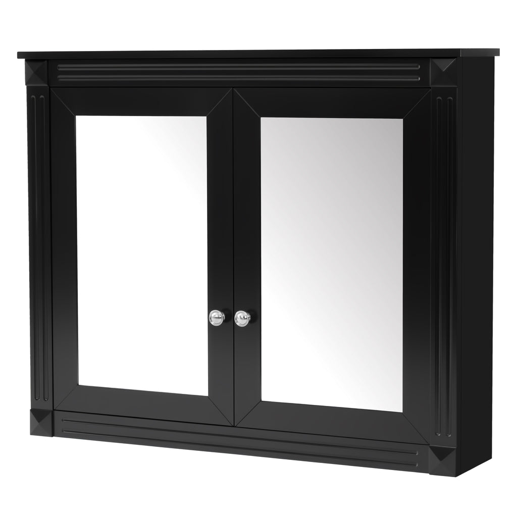 Modern Wall-Mounted Medicine Cabinet 36'' x 28'' with 2 Mirrors and Adjustable Shelves, Black Finish, Solid Wood and MDF Construction