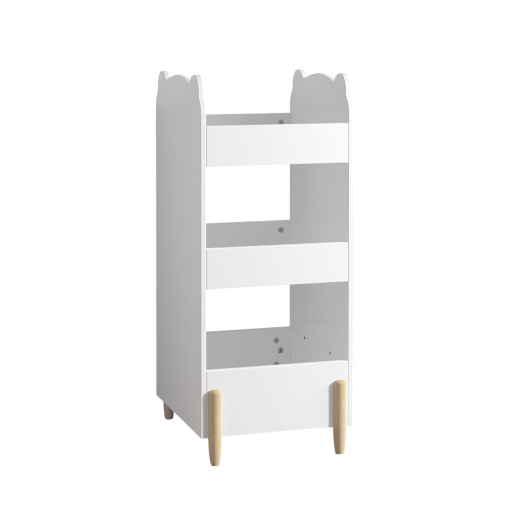 Bear-Shaped Kids Bookshelf with Chalkboard Side – White Wooden 3-Tier Storage Organizer for Playroom or Bedroom – MDF