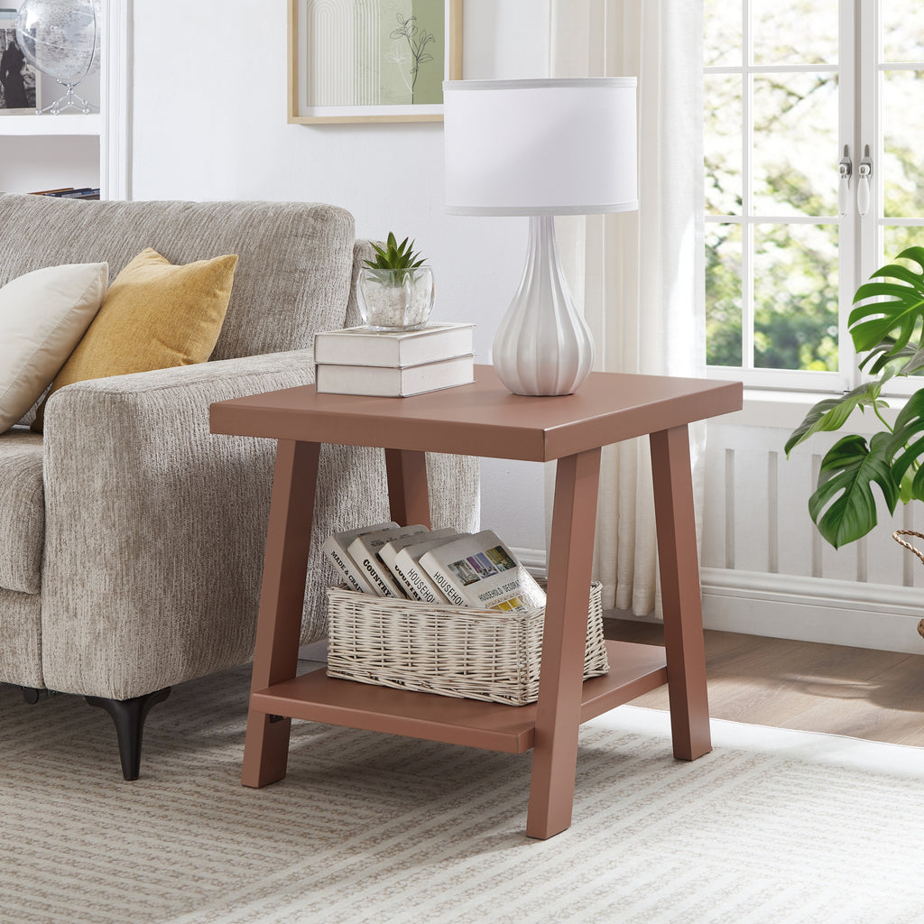 Athens Contemporary Wood Shelf End Table, Red