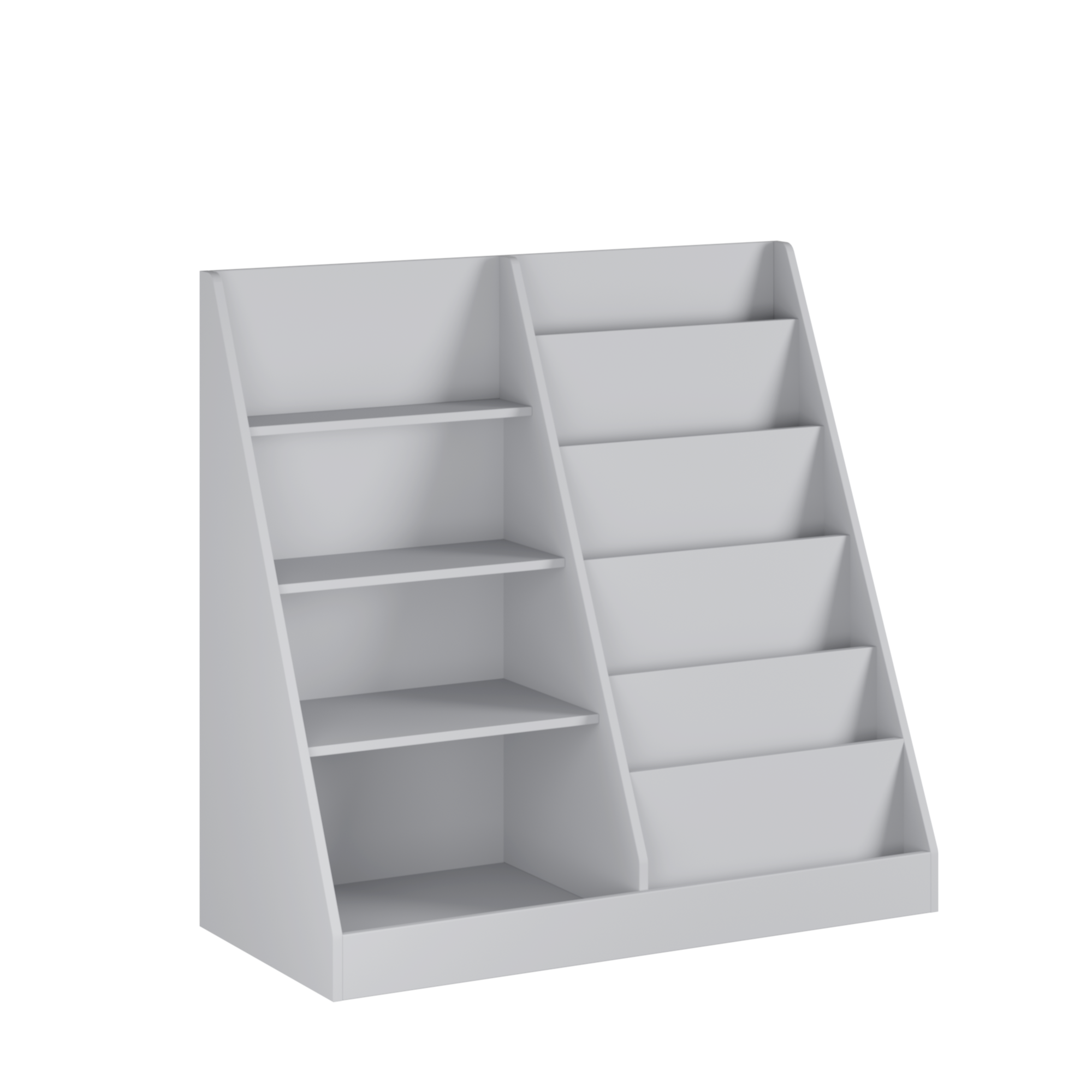 Kids Bookshelf and Toy Storage Organizer, 4-Tier Wooden Bookcase with Display Stand in Gray MDF for Nursery, Playroom, or Children's Room