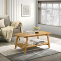 Metz Mid-Century Modern Wood Shelf Coffee Table, Natural Oak Finish