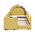 Twin Size Cute Dinosaur-Shaped Kids Bed with Safety Guardrail, Yellow Boucle Fabric Solid Wood Frame for Children Bedroom