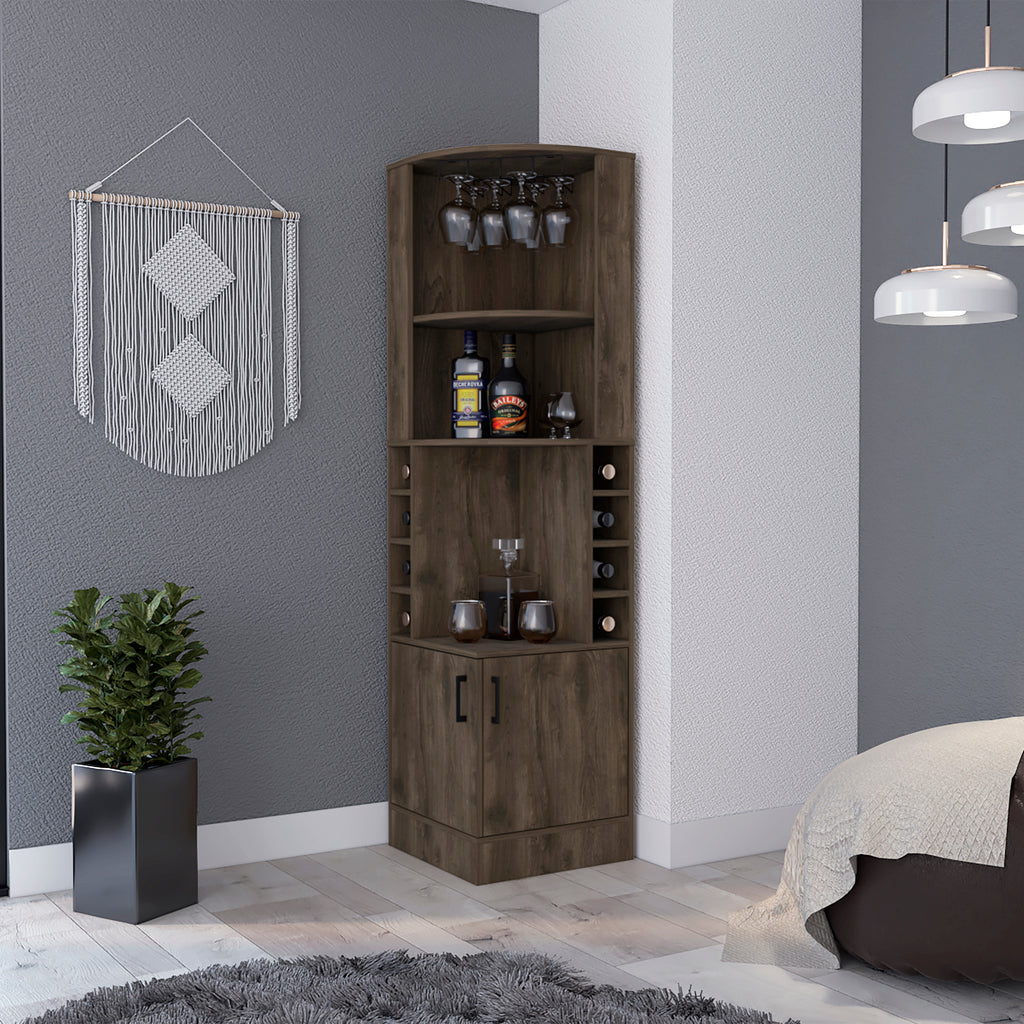 Dark Brown 8-Bottle 2-Shelf Bar Cabinet