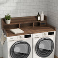 2-Tier Washer and Dryer Countertop with Power Outlet, 54' W x 27.5' D Large Laundry Countertop for Fold Clothes, Laundry Topper with Non-Slip Pads & Hooks and Storage Basket (Walnut Color)