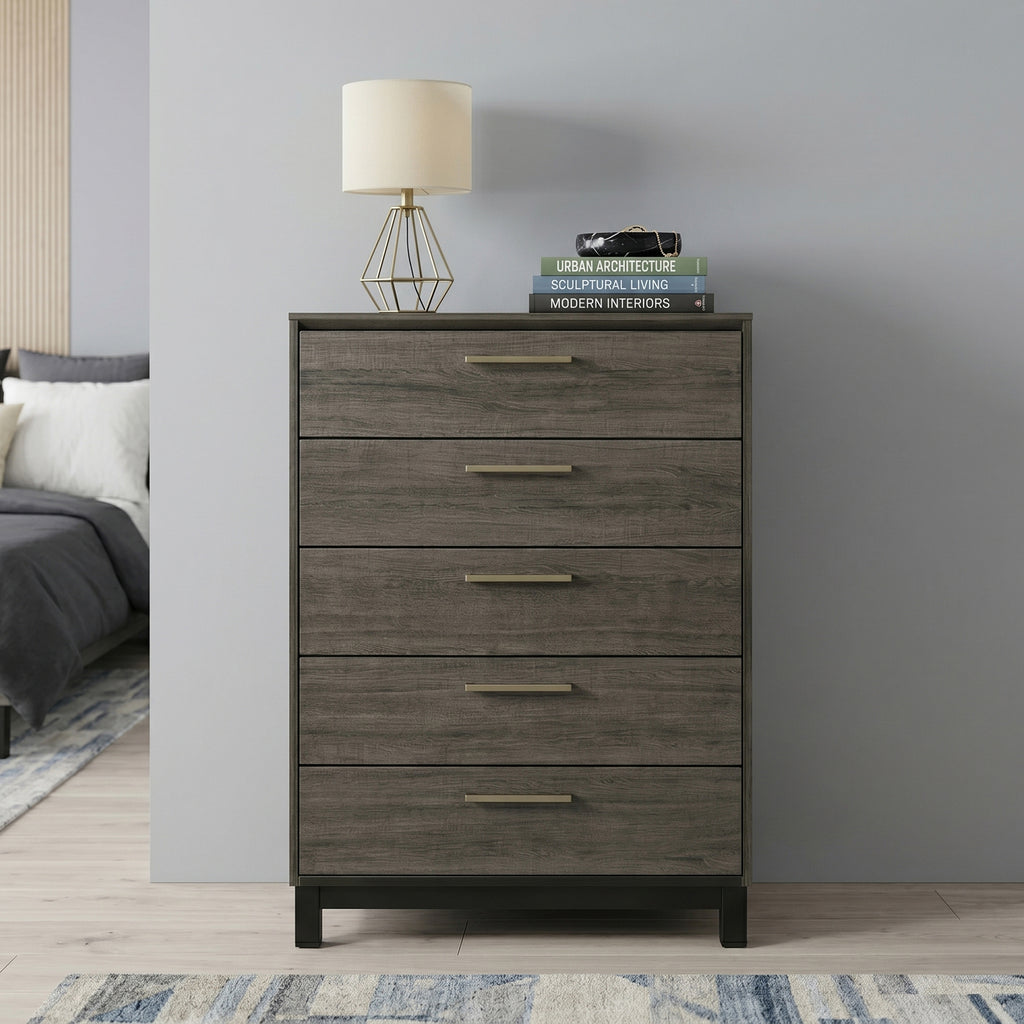 Ioana Antique Grey Finish Wood 5 Drawers Chest