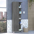 Urano Mirror Linen Cabinet, Four Interior  Shelves, Five External Shelves -Smokey Oak