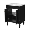 Modern Black Bathroom Vanity with Top Sink, 2-Tier Storage Cabinet, Ceramic Basin, Solid Wood Frame, 24''