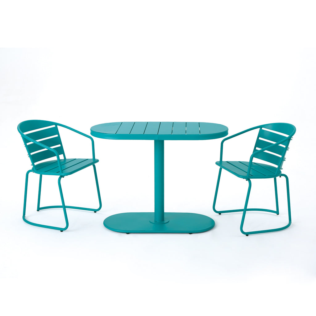 3- Piece Elegant Outdoor Bistro Set with 2 Chairs and Oval Table, Teal
