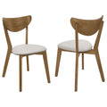 Retro Tan and Chestnut Curved Back Dining Chairs Set of 2 in Chestnut Finish with Tan Polyester Upholstery