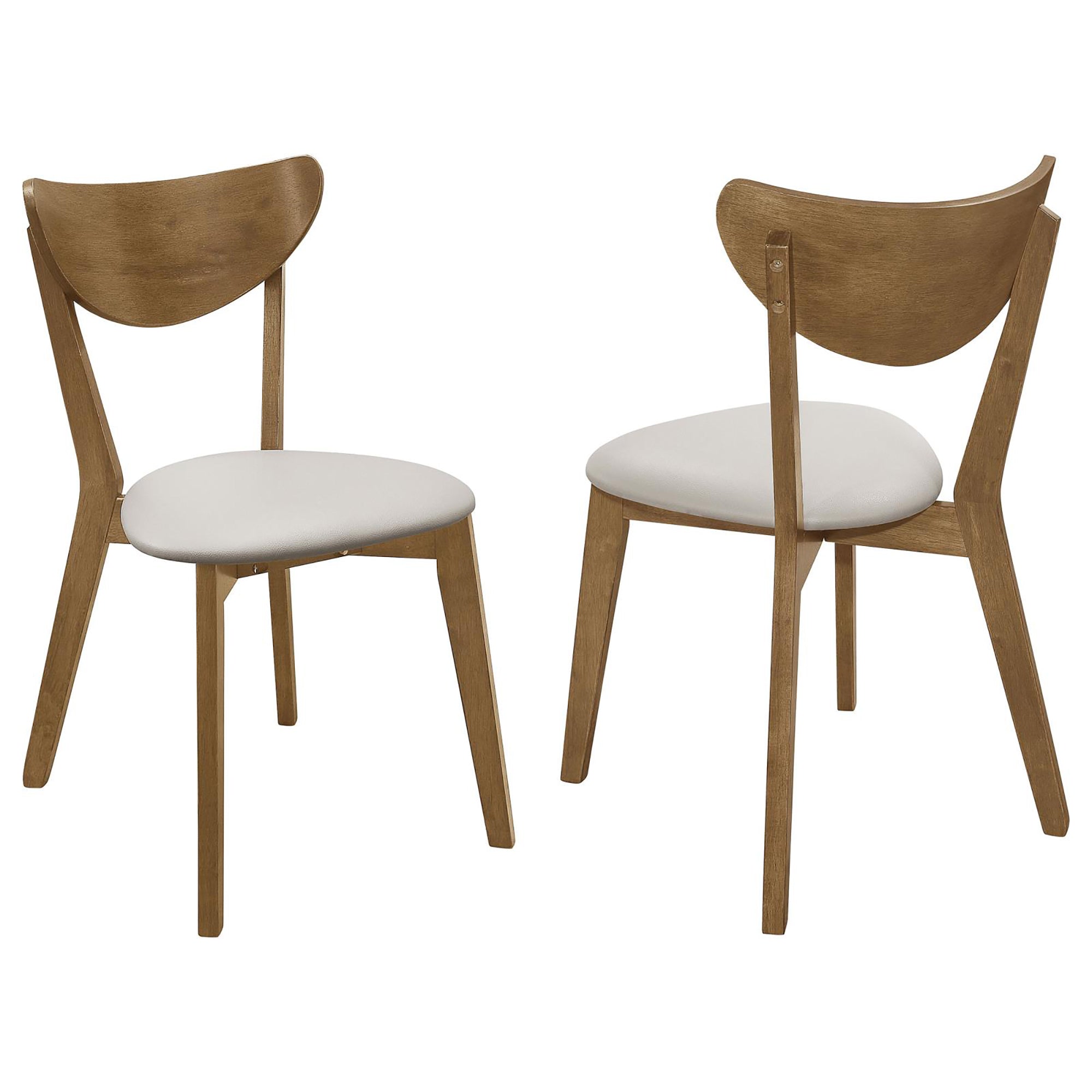 Retro Tan and Chestnut Curved Back Dining Chairs Set of 2 in Chestnut Finish with Tan Polyester Upholstery