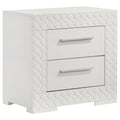 Pierce White High Gloss 2-Drawer Nightstand Bedside Table in Gloss White Wood with Smooth Storage and Felt-Lined Top