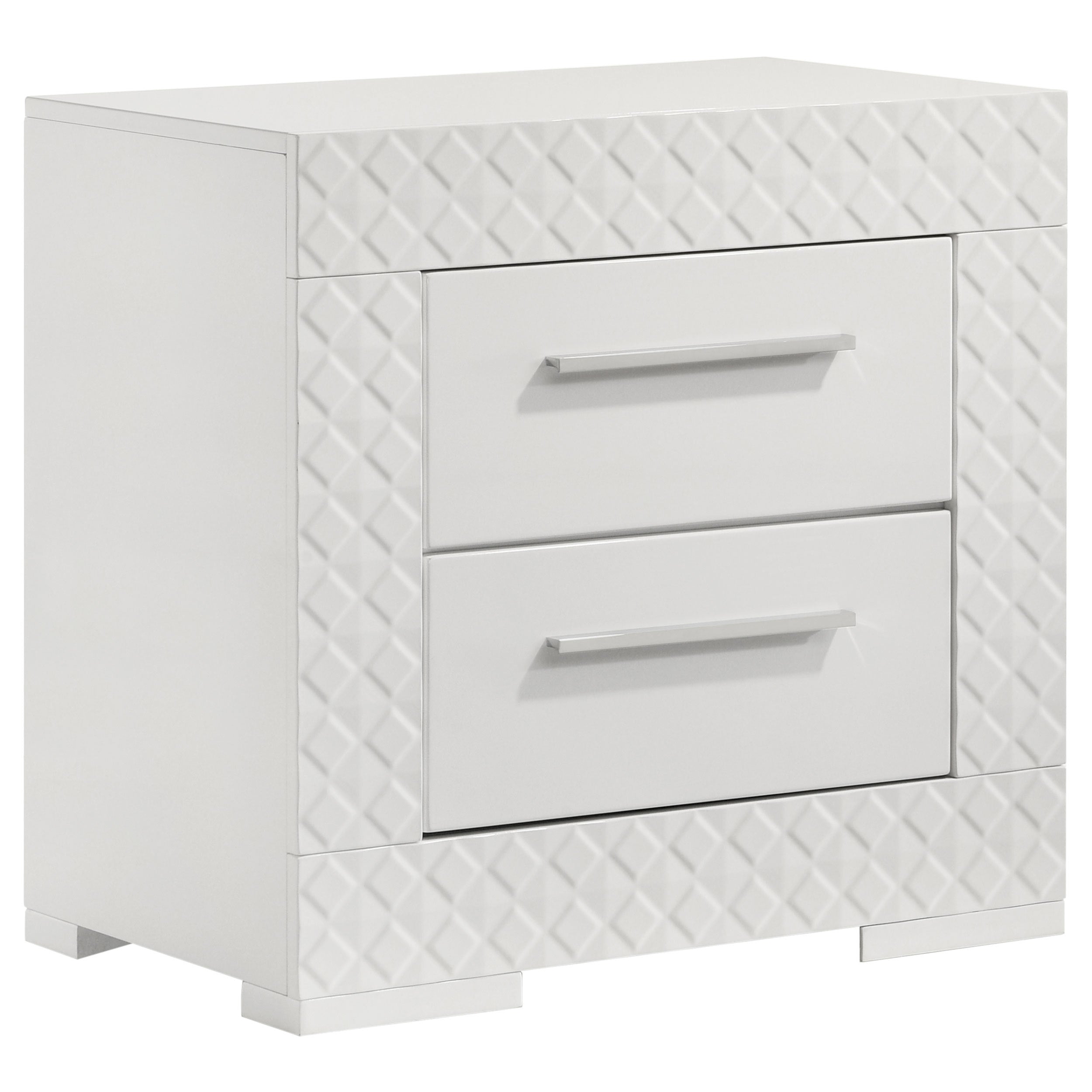 Pierce White High Gloss 2-Drawer Nightstand Bedside Table in Gloss White Wood with Smooth Storage and Felt-Lined Top