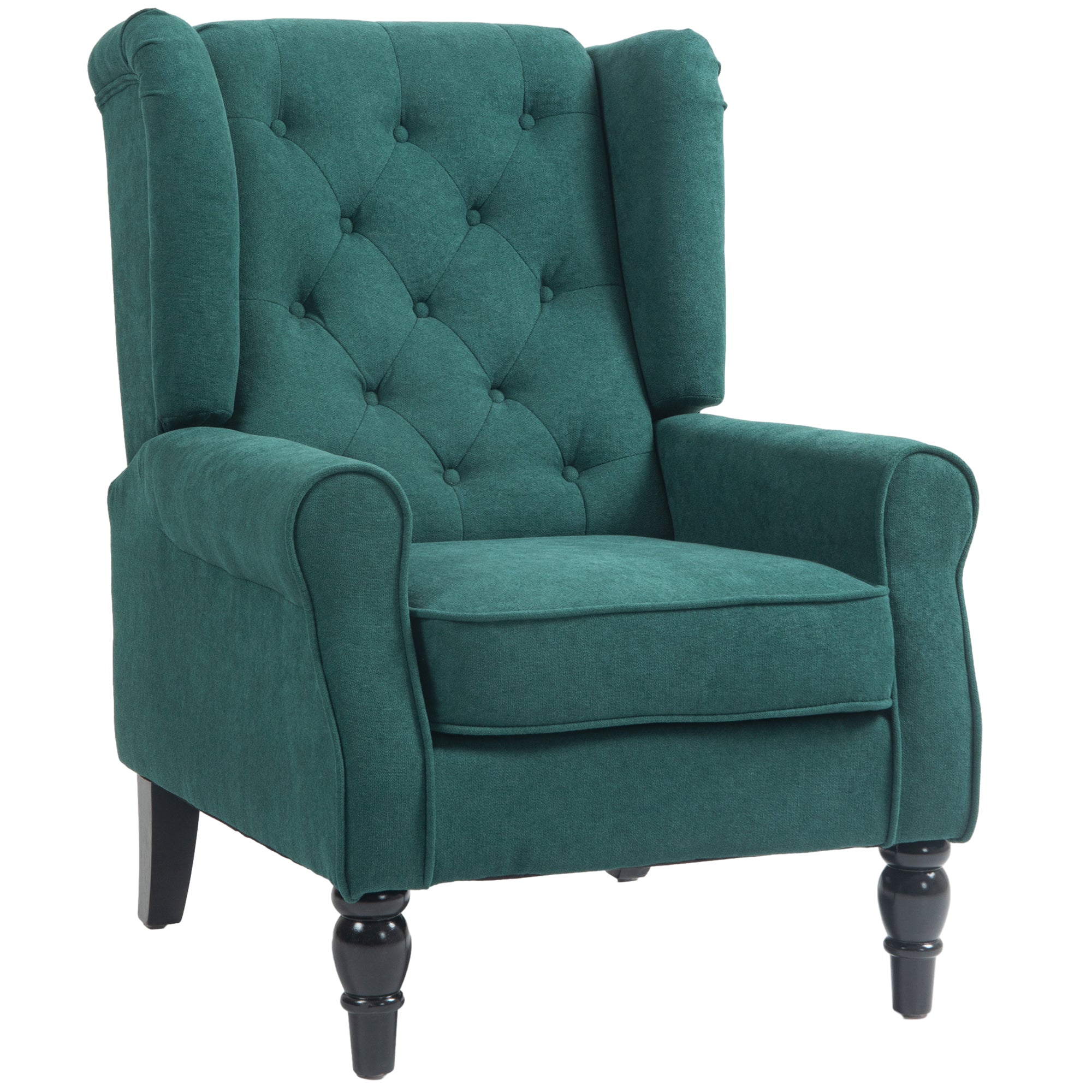 HOMCOM Button-Tufted Accent Chair with High Wingback, Rounded Cushioned Armrests and Thick Padded Seat, Dark Green