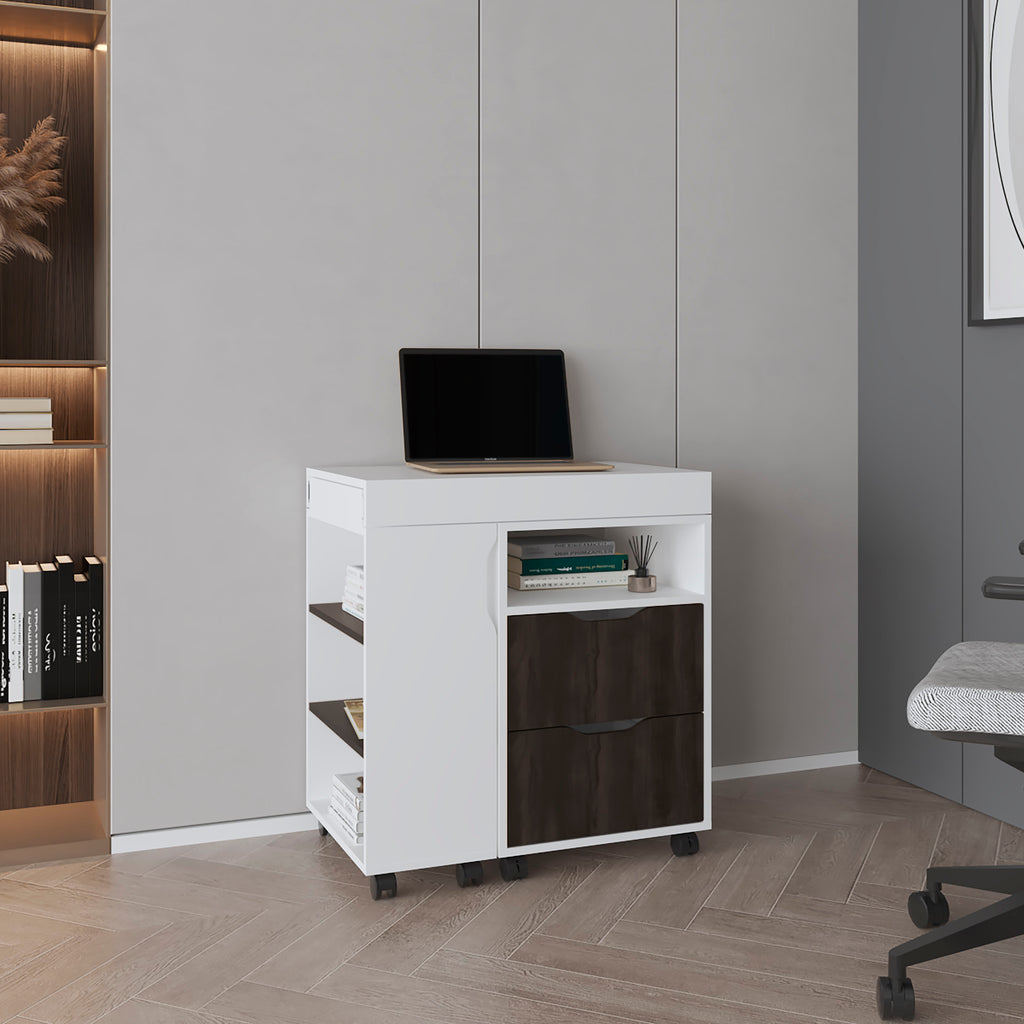 San Diego 54' Wide Two Drawer Expandable Desk  with Seven Shelves and Casters White - Dark Walnut