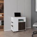 San Diego 54' Wide Two Drawer Expandable Desk  with Seven Shelves and Casters White - Dark Walnut