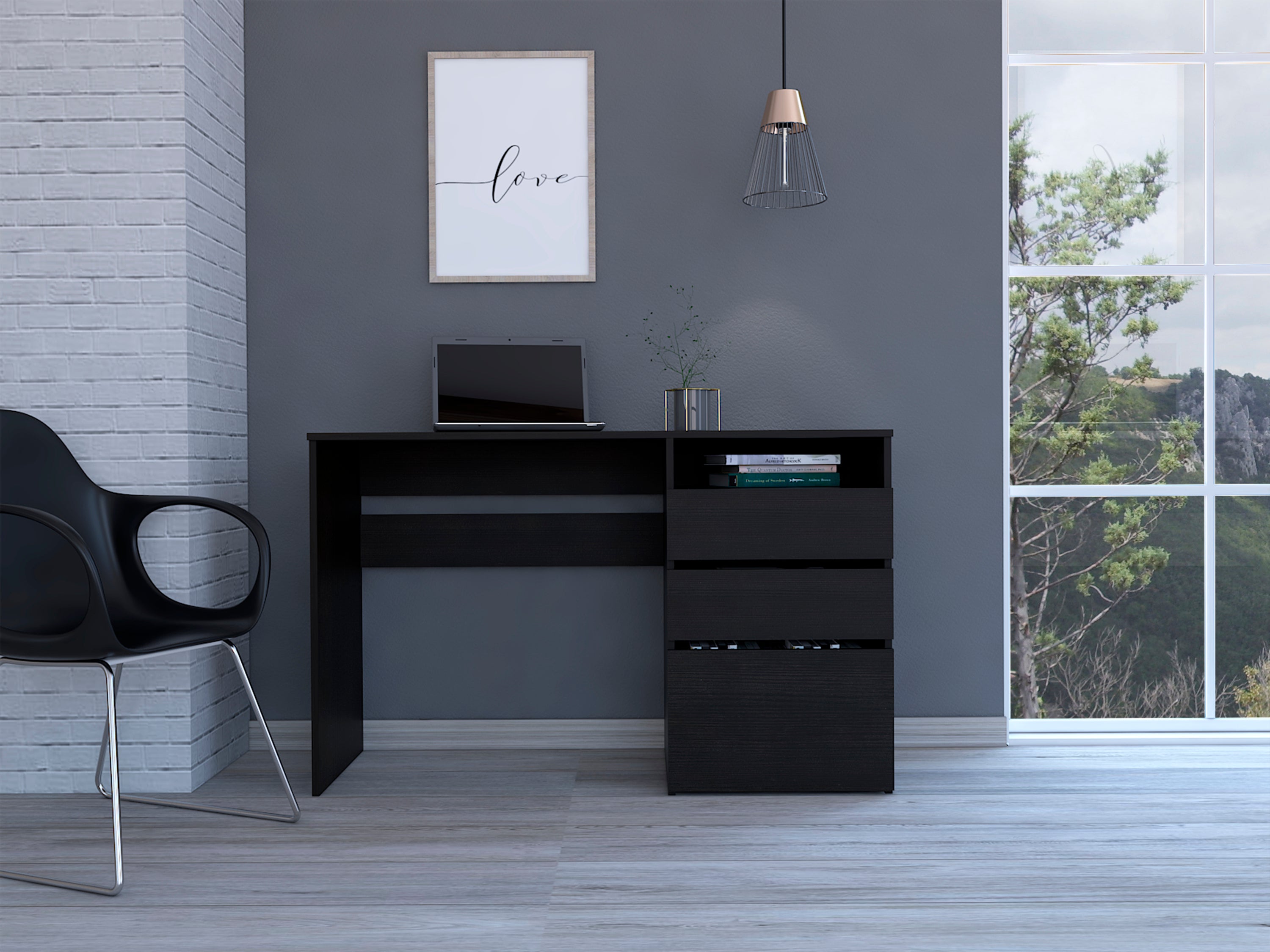 Wenge 3-Drawer 1-Shelf Computer Desk