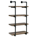 Black and Rustic Oak 4-Tier Wall Shelf with Metal Pipe Frame, Wood and Metal Construction, 46in H x 23.5in W x 11.5in D