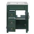 Modern Green Bathroom Vanity with Ceramic Sink, 24' Compact Cabinet with 2 Drawers and Adjustable Shelf