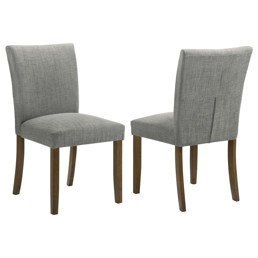 Conifer Grey Upholstered Dining Side Chair Set of 2: Modern Armless Design with Curved Back Support, Grey Fabric on Brown Wood Legs, 36.75H x 19.5W x 23.75D