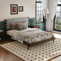 Premium Rubber Wood Platform Bed Frame, Queen Bed Frame with Headboard Included, Mid Century Modern Bed With Walnut+Light Grey Color