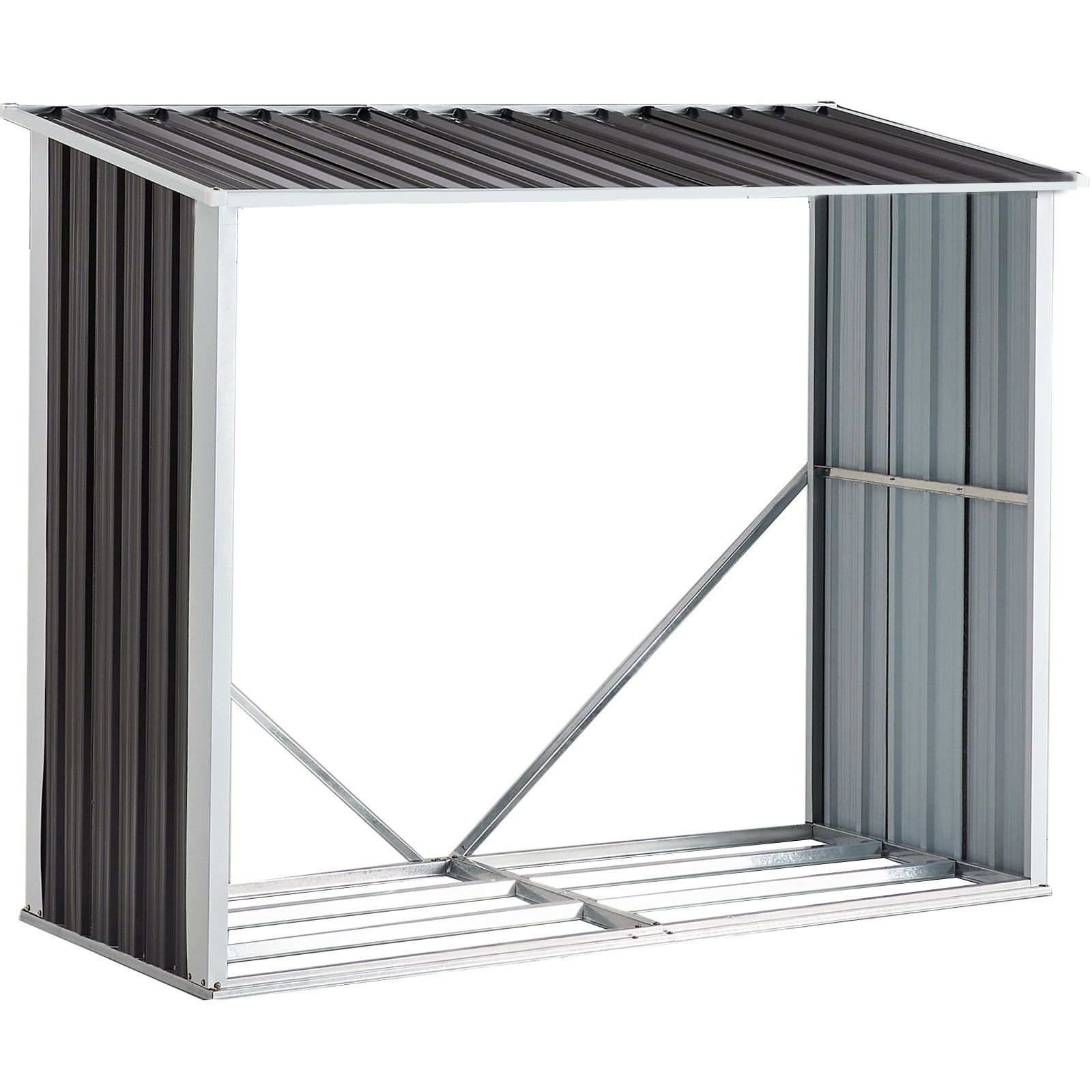 Log Storage Shed, Log Holder with Roof, Log Storage Shed, Firewood Rack for Backyard Garden Patio Porch, Anthracite Galvanized Steel 70.9'