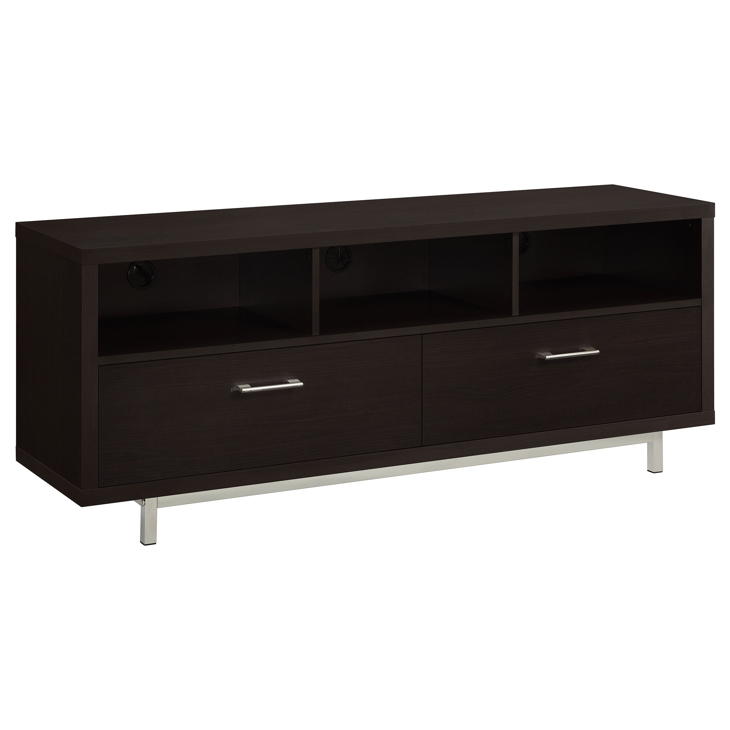 Cappuccino 60-inch Drawer Storage TV Console with Chrome Legs, Wood Finish, Modern Design