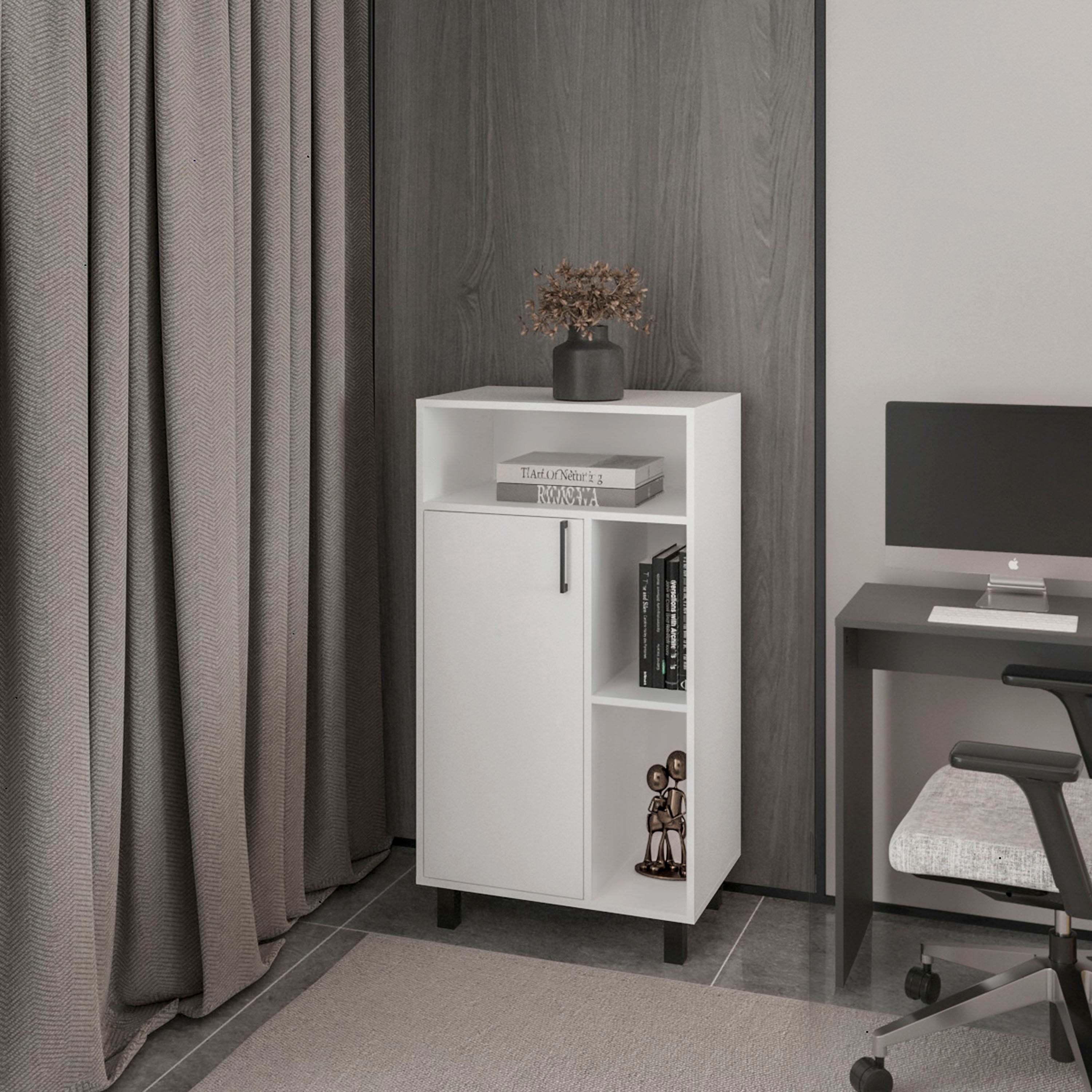 White Cabinet with Open Storage and 1 Door