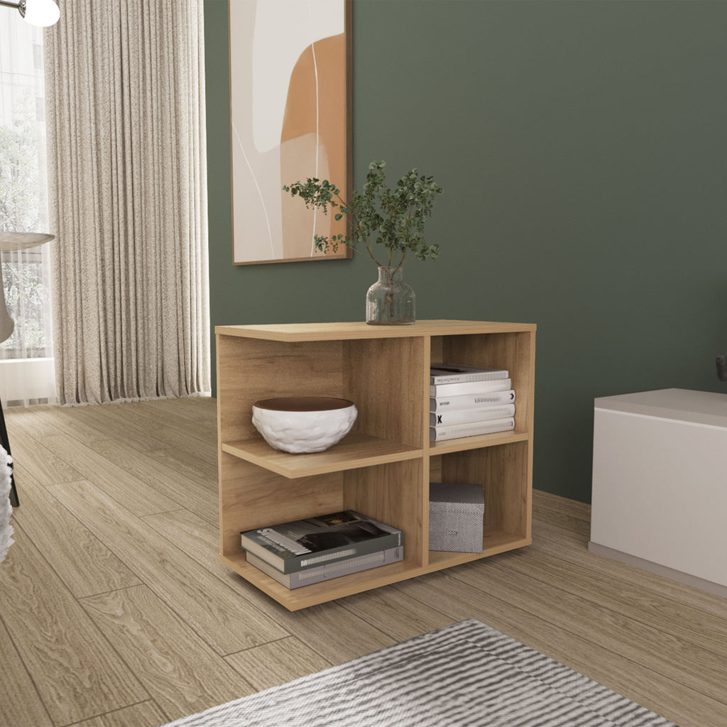 Royal Console Sideboard Cart With 2 Doors And Open Shelves, Multipurpose Storage Unit, Natural Oak