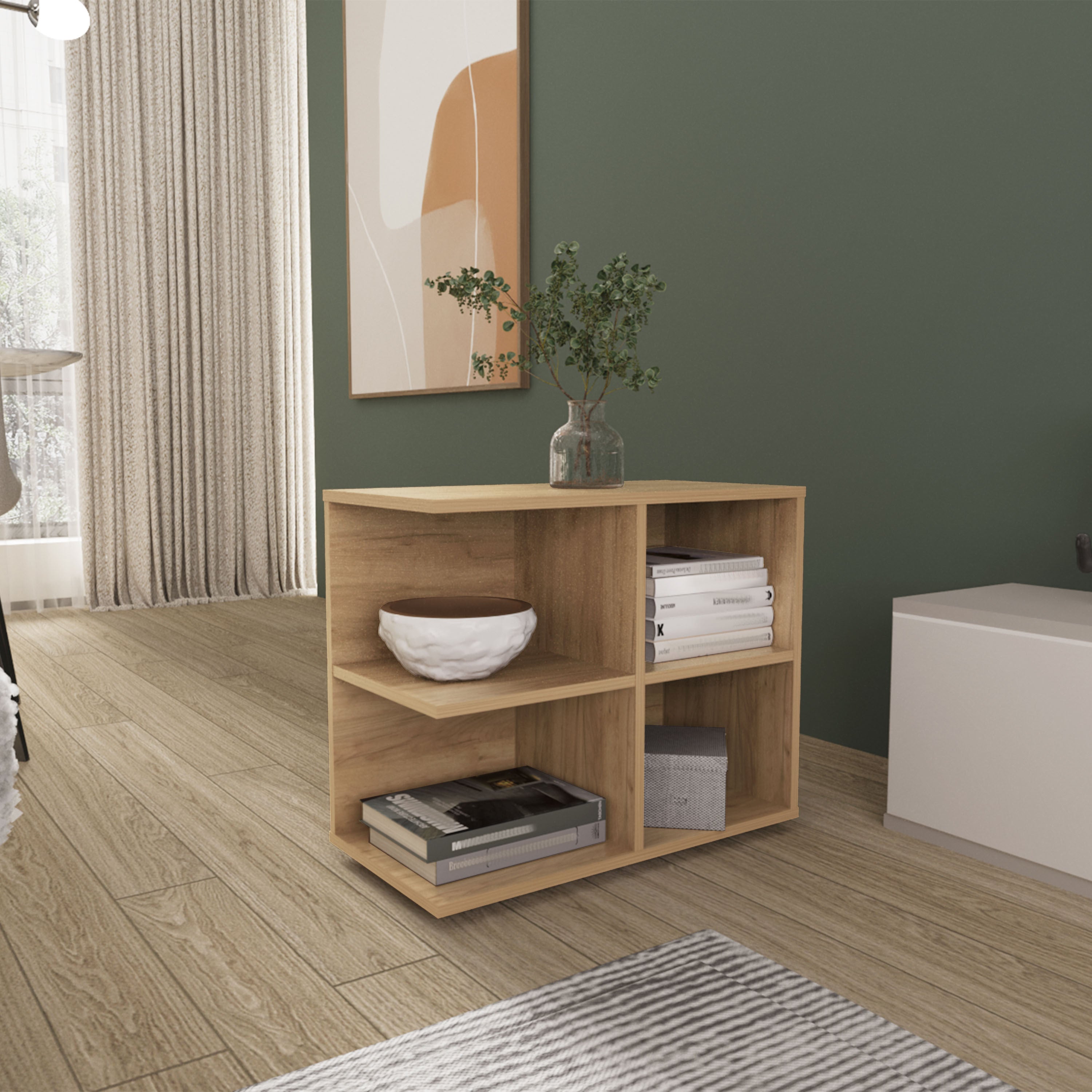 Royal Console Sideboard Cart With 2 Doors And Open Shelves, Multipurpose Storage Unit, Natural Oak