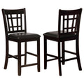 Espresso Lattice Back Counter Stools Set of 2 in Black Fabric with Asian Hardwood Frame