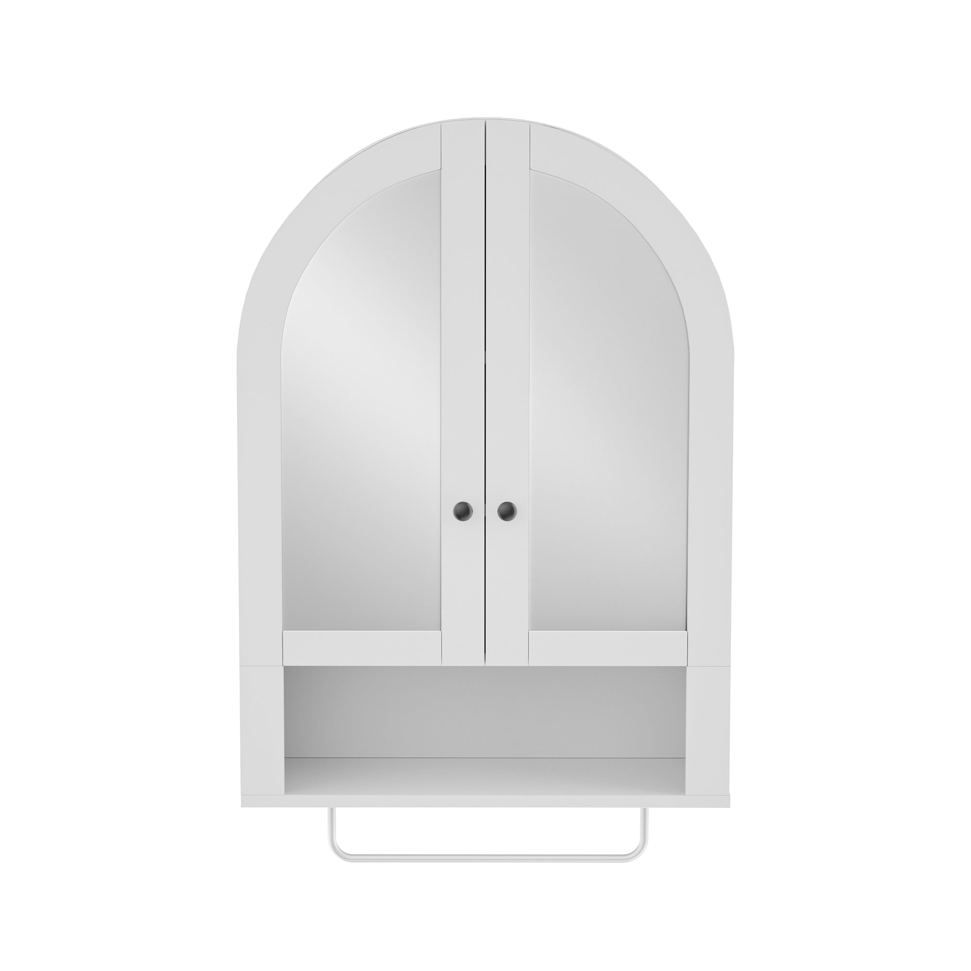 Wall Mounted Arched Cabinet with Mirrored Doors and Adjustable Shelves for Laundry Room, Bathroom, Kitchen