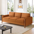 83.86' 3-Seater Sofa, Curved Armrest with Integrated Solid Wood Legs, Teddy Velvet Fabric, High Weight Capacity (250 lbs/seat), Durable Solid Wood Frame,Orange