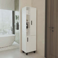 White Linen Cabinet with Open Storage and 2 Doors