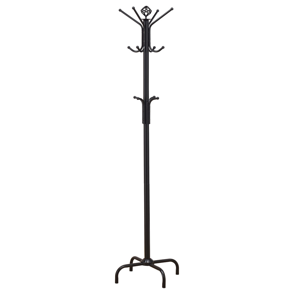 Modern Black Metal Coat Rack with Three-Tier Hooks for Entryway or Mudroom
