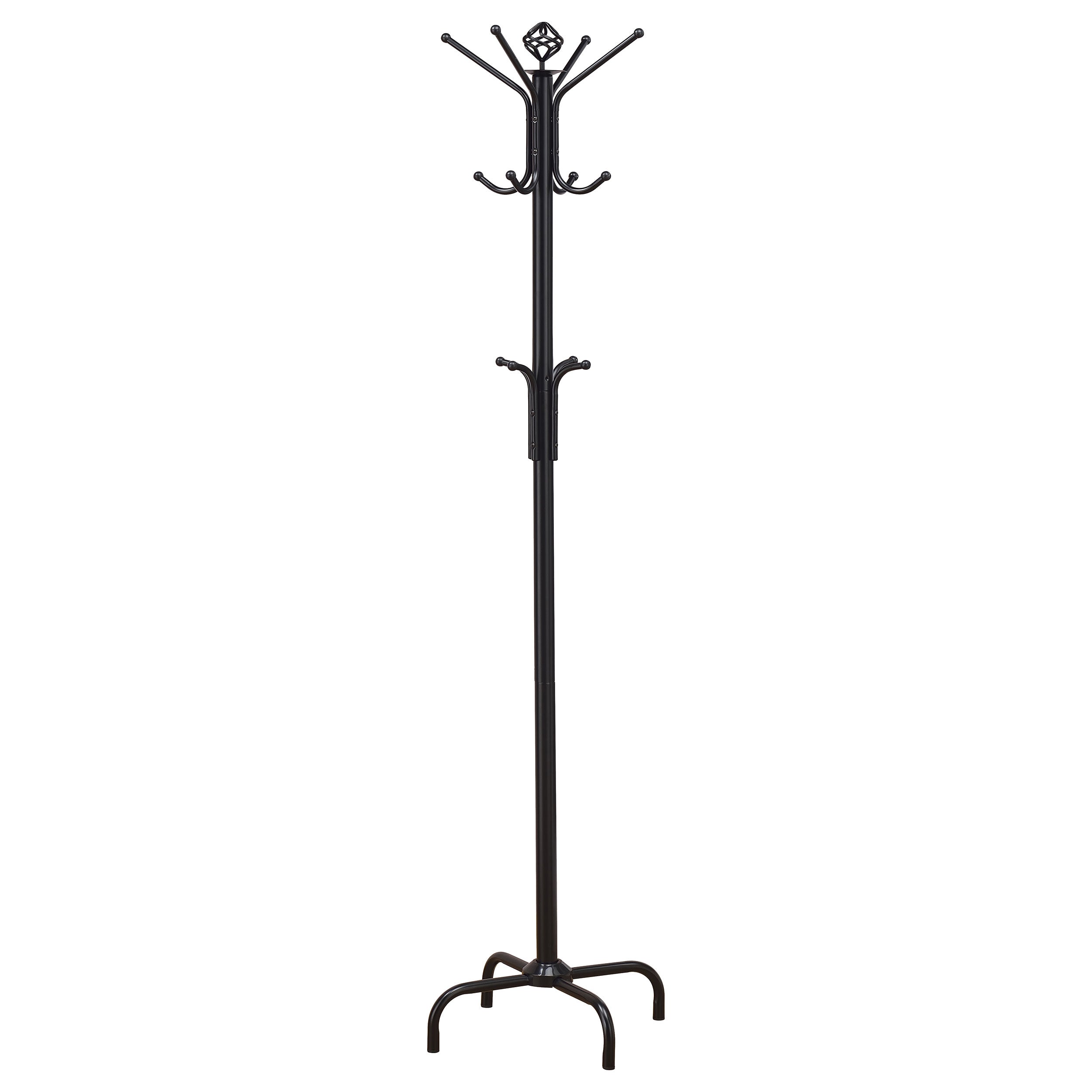 Modern Black Metal Coat Rack with Three-Tier Hooks for Entryway or Mudroom
