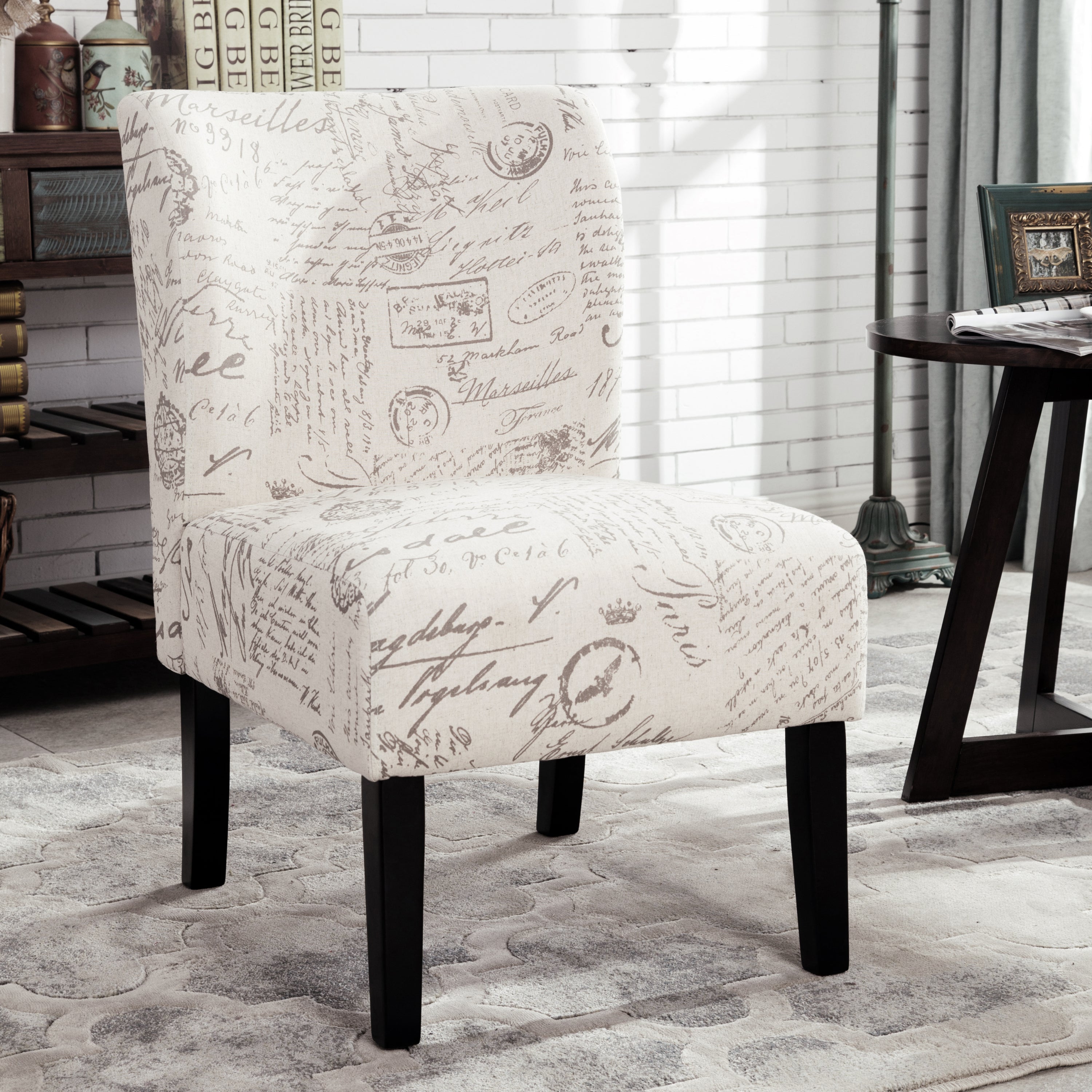 Capa English Letter Print Fabric Armless Contemporary Accent Chair