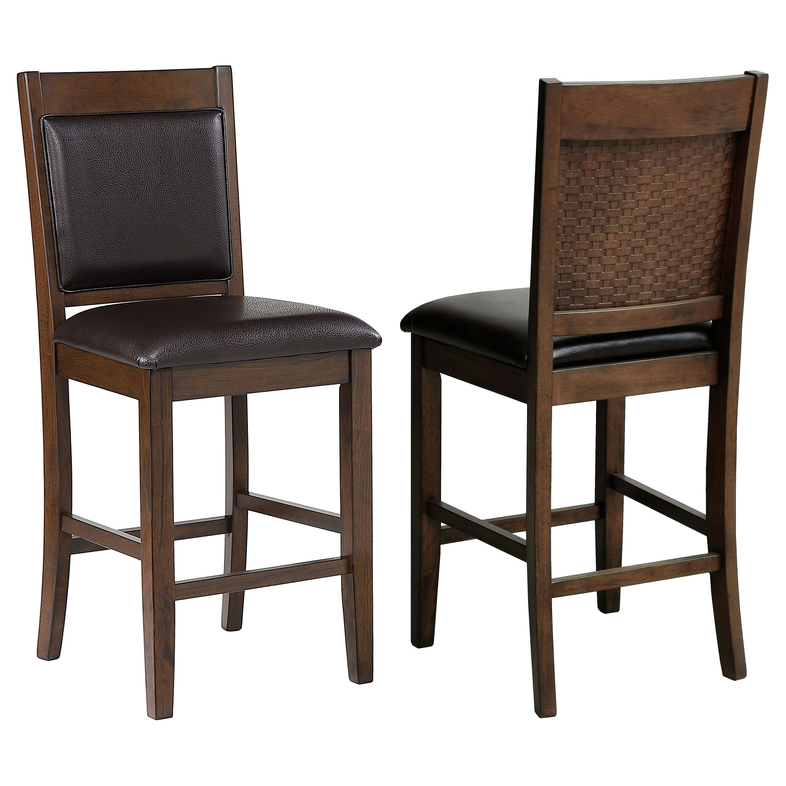 Dewey Walnut Upholstered Counter Chair Set of 2 - Modern Lounge Seating with Plush Faux Leather and Tapered Legs in Warm Walnut Finish