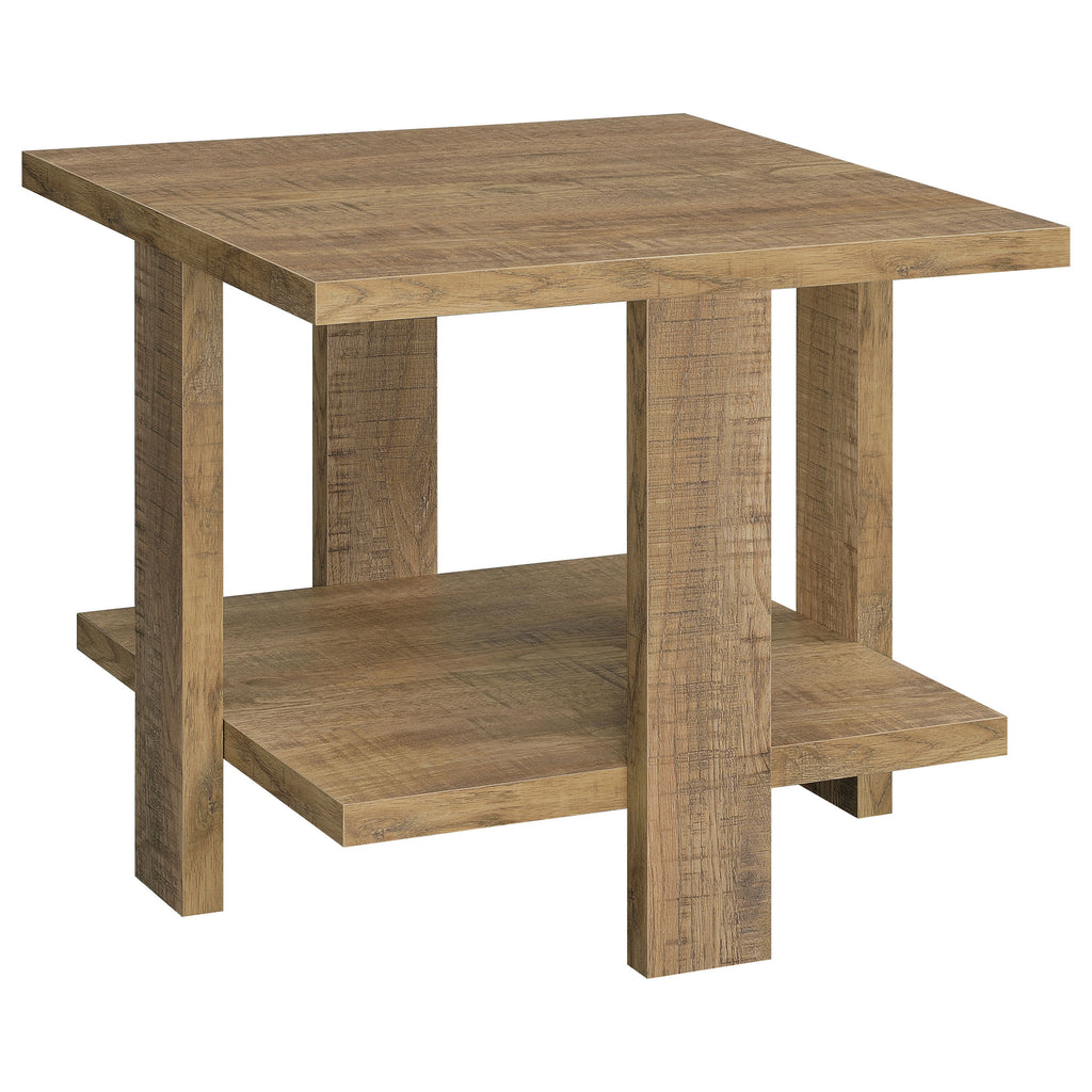 Mango Square End Table with Rustic Finish and Wide Board-Like Legs in Engineered Wood, 23.5 x 23.5 x 21.75 inches