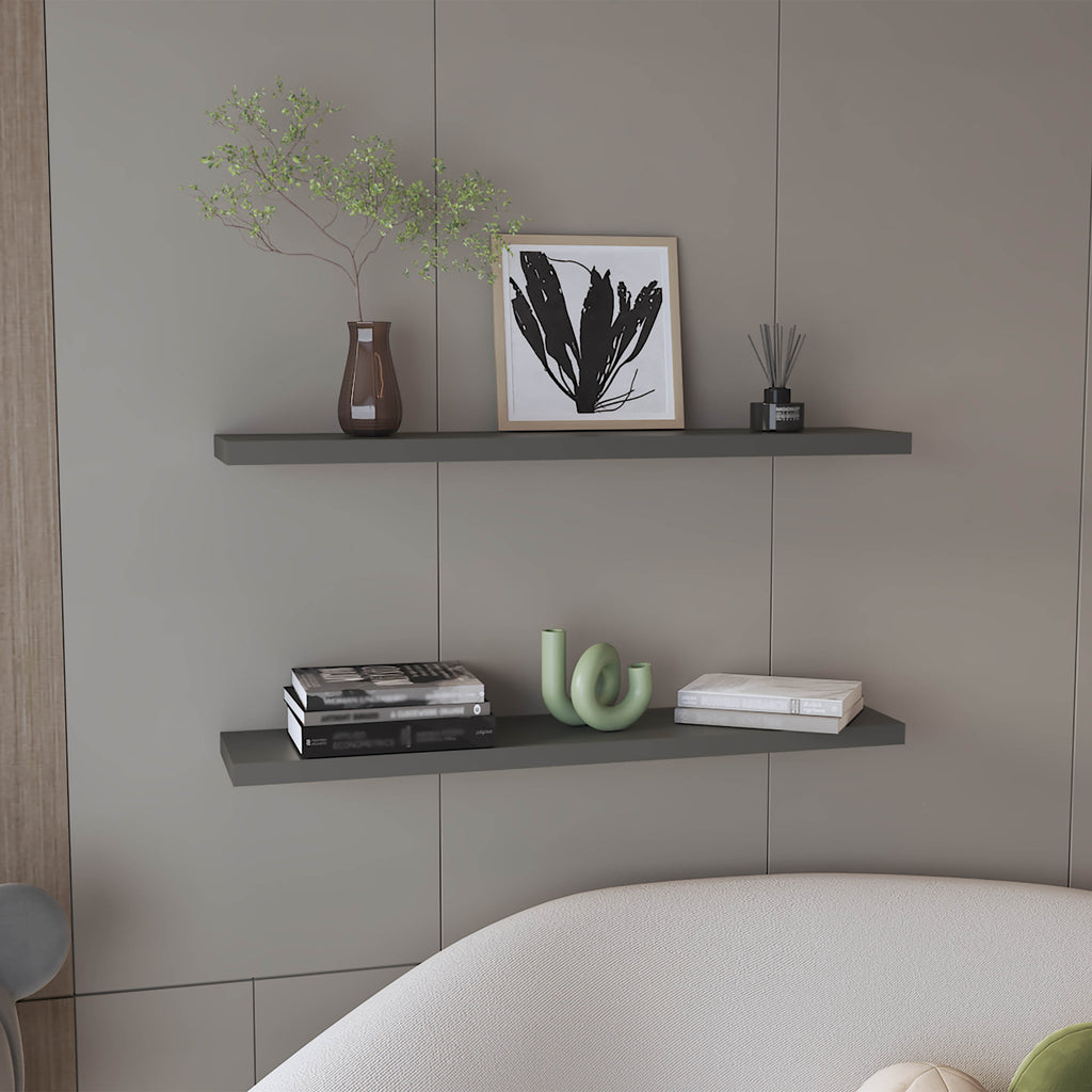 Ecco 47' Wide  Floating Shelves Set of 2, Shelves for Wall Decor for Bedroom, Bathroom Storage Shelves, Book Shelves for Living Room Matt Gray