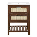 Modern 24' Bathroom Vanity with Integrated Ceramic Sink, Dark Brown MDF Cabinet with 1 Deep Drawer and 1 Tip-Out Drawer, Space-Saving Design for Small to Medium Bathrooms