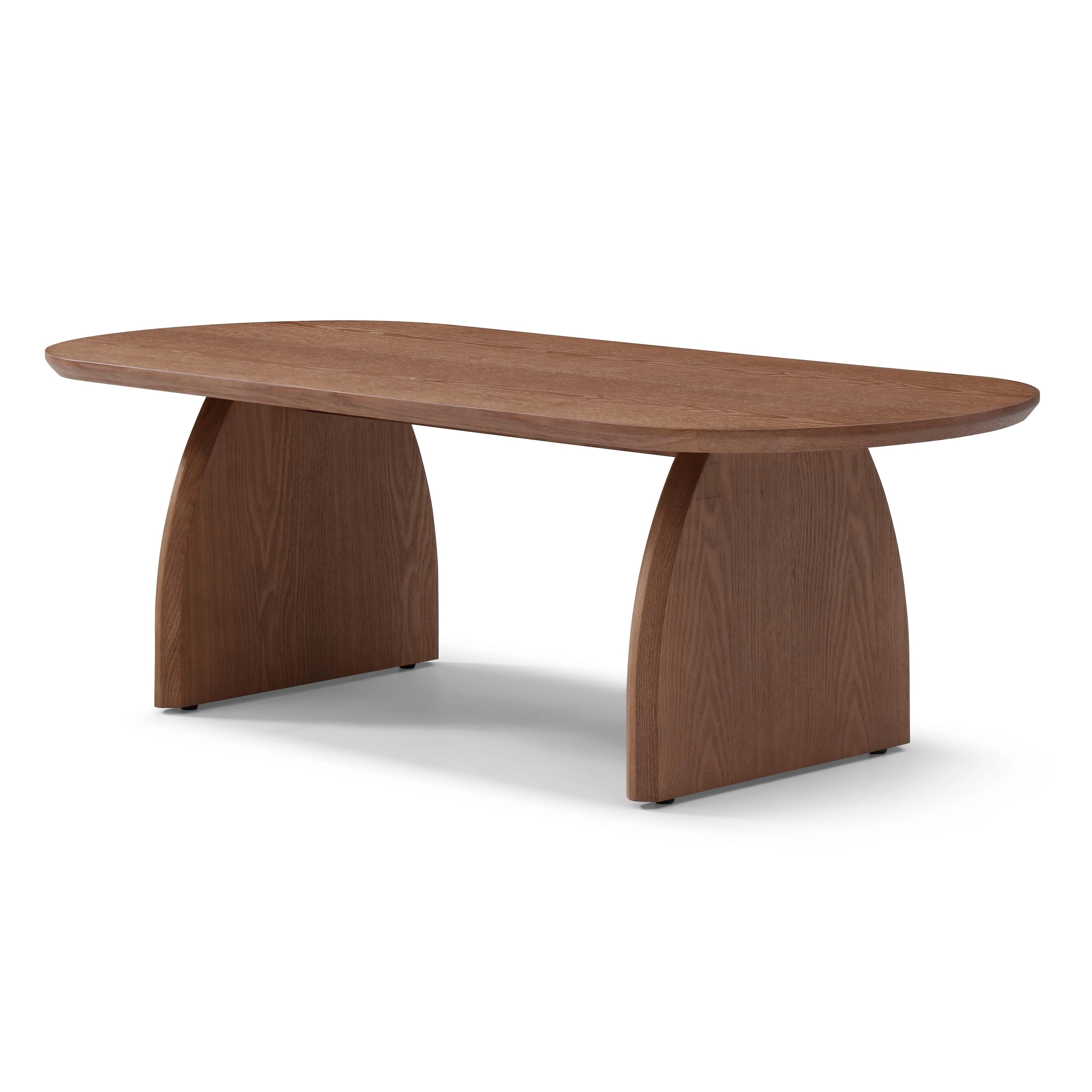 Mid Century Modern Oval Coffee Table with Solid Wood Veneer, Walnut Brown Wooden Center Table for Living Room Apartment Small Space Office, Easy-Assembly