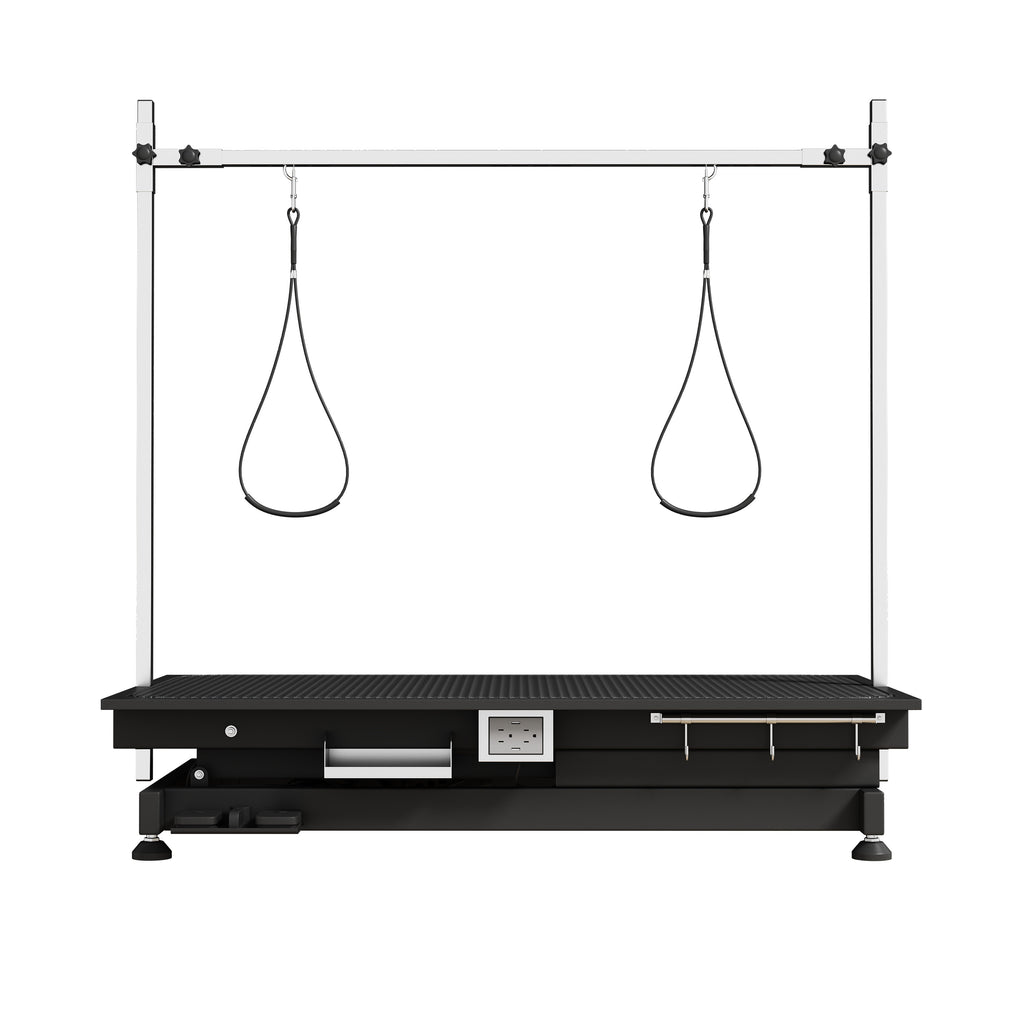 Super Deluxe Electric Pet Grooming Table, Black, Height Adjustable 10-36 Inch, MDF+Steel Construction